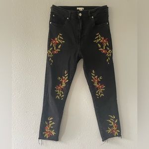 EMBROIDERED FLORAL BLACK JEANS- SIZE 10